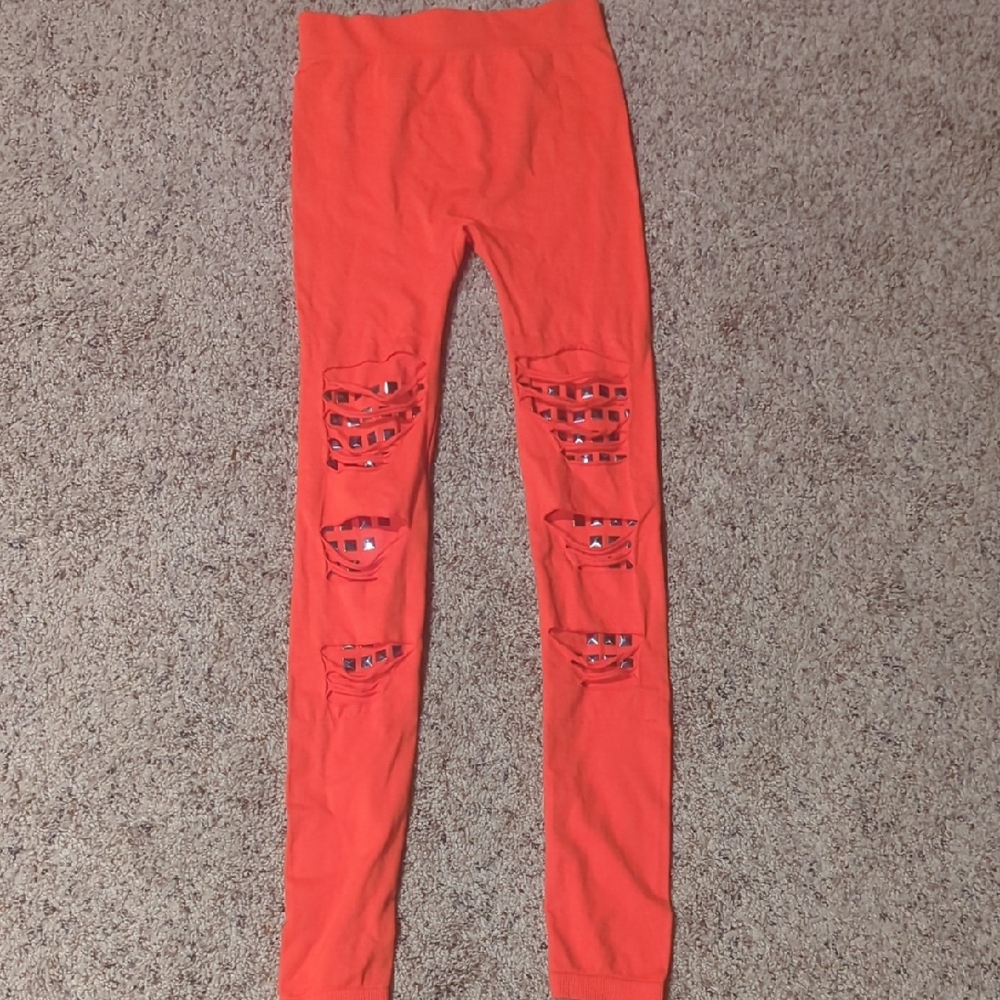 Connection 18 Women's Orange Distressed Jeggings